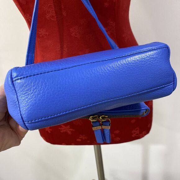 Talbots Blue Leather Crossbody Shoulder Bag Small Casual Purse Zip Flap Preppy - Picture 7 of 13